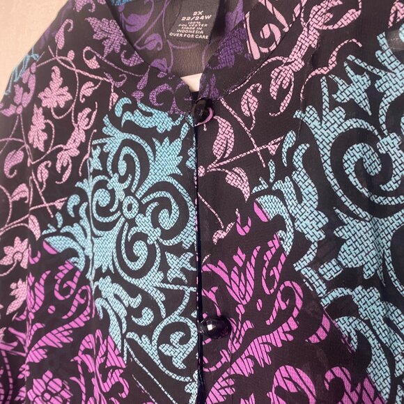 Maggie Barnes Womens 2X 22/24W Colorful Sheer Button-Up Tunic Top Black Base Wit - Picture 4 of 11